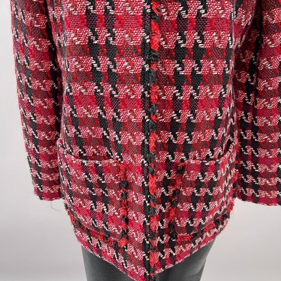 NWT Chicos Long Red Black Tweed Jacket Long Sleeve Open Front Houndstooth Size S - Picture 8 of 14